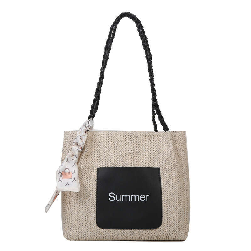 Large Capacity Contrasting Woven Fashionable Silk Scarf Handbag, Commuting Bag, This Year's Popular New Single Shoulder Tote Bag