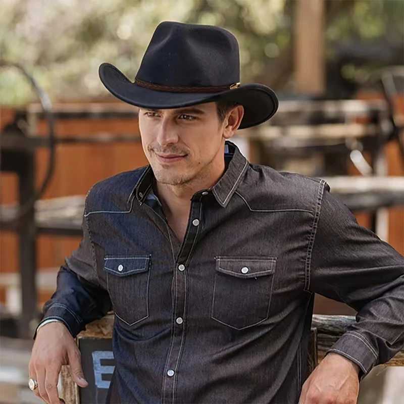 Coffee Leather Band Vintage Parent-Child Women Men/Kid Child Wool Wide Brim Cowboy Western Hat Cowgirl Bowler C56-58cm W241225