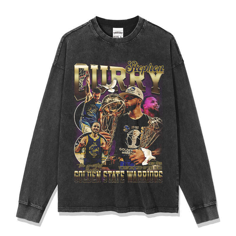 Curry Printed American High Street Long Short Sleeve Loose Washable Old Cotton T-shirt
