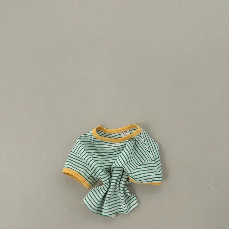 16Yrs Baby Girls Summer Striped Clothes Children Causal Cotton Short Sleeve TShirts Shorts 2Pcs Unisex Boys Loose Tracksuits 241225