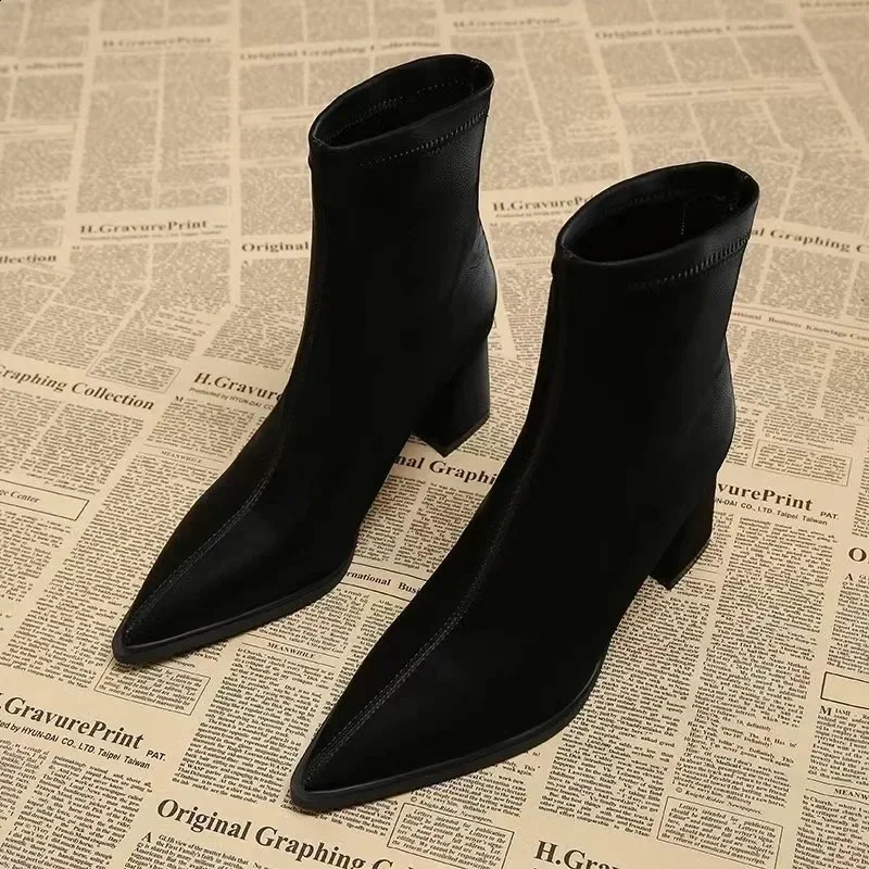Shoes Female Fashion Ankle Womens Boots Pointed Toe Office and Career Plus Size Solid Shoes for Women Zapatos 241226