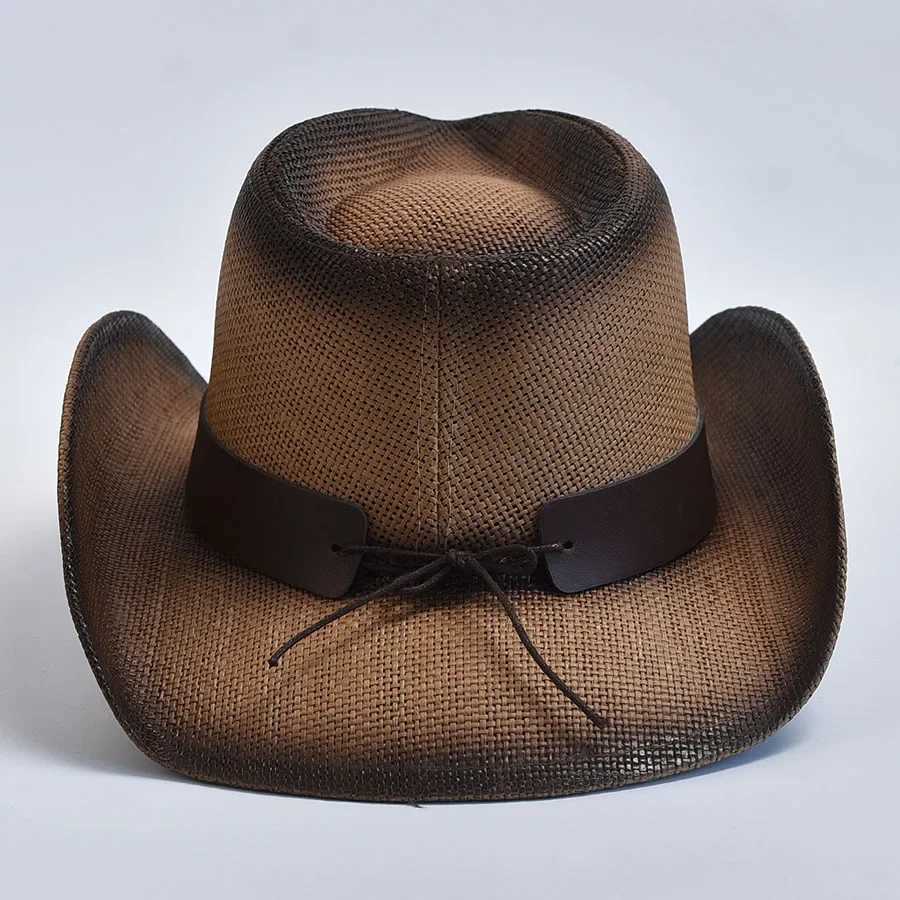 Vintage Curly Edge Country and Western Cowboy Hat Summer Beach Sun Hat Sombrero Hombre W241225