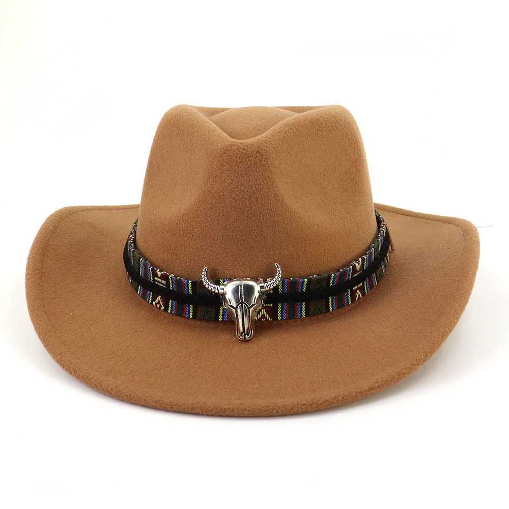 Western Cowboy Band Cowboy Hat European American Men and Women Autumn Peach Heart Top Felt C Panama Outdoor Sunshine Protection Cowboy Hat W241225