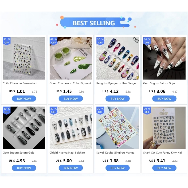 Love and Deepspace Qi Yu Mermaid Kawaii Chibi Nail Stickers Blue Color Self Adhesive Nail Art Accessories Bronzing Diamond Decor 241225