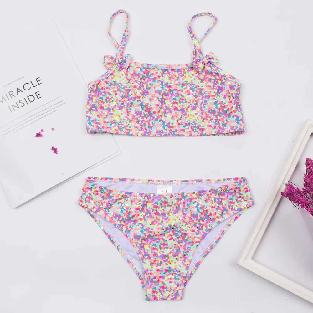 2-8 year childrens swimming suit childrens printed bow decoration bikini set summer childrens swimming suitW241225