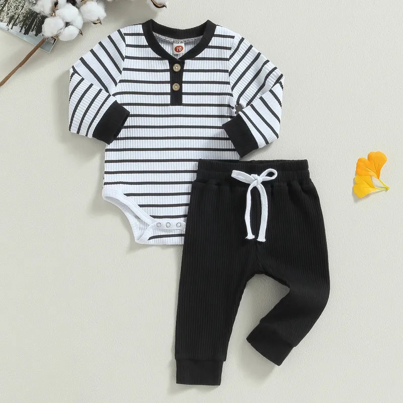 RUEWEY born Baby Boy Pant Sets Spring Autumn Clothes Long Sleeve Striped Bodysuit and Pants Set Infant Items Clothing 241225