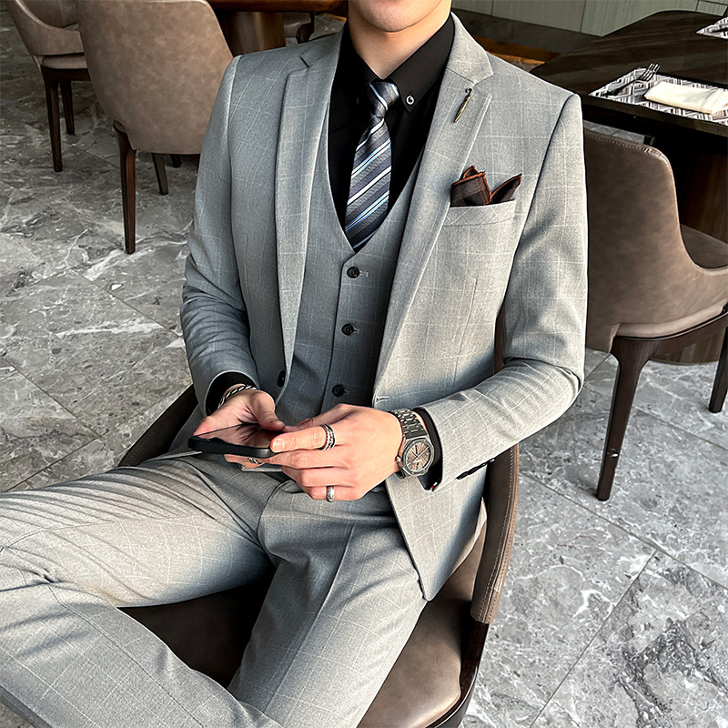 3212 Men's Korean style slim fit three piece suit business dress