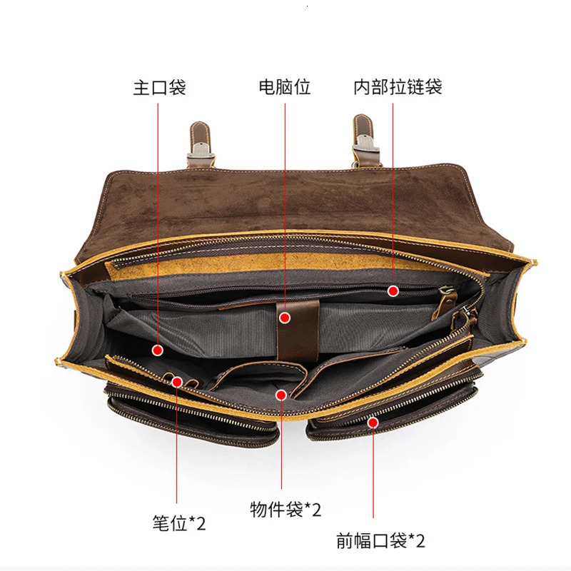 Vintage Handbags Mens Leather Notebook Bag Cowhide Travel Trolley Wheel Luggage Mens Messenger Bag Business Briefcases 241225