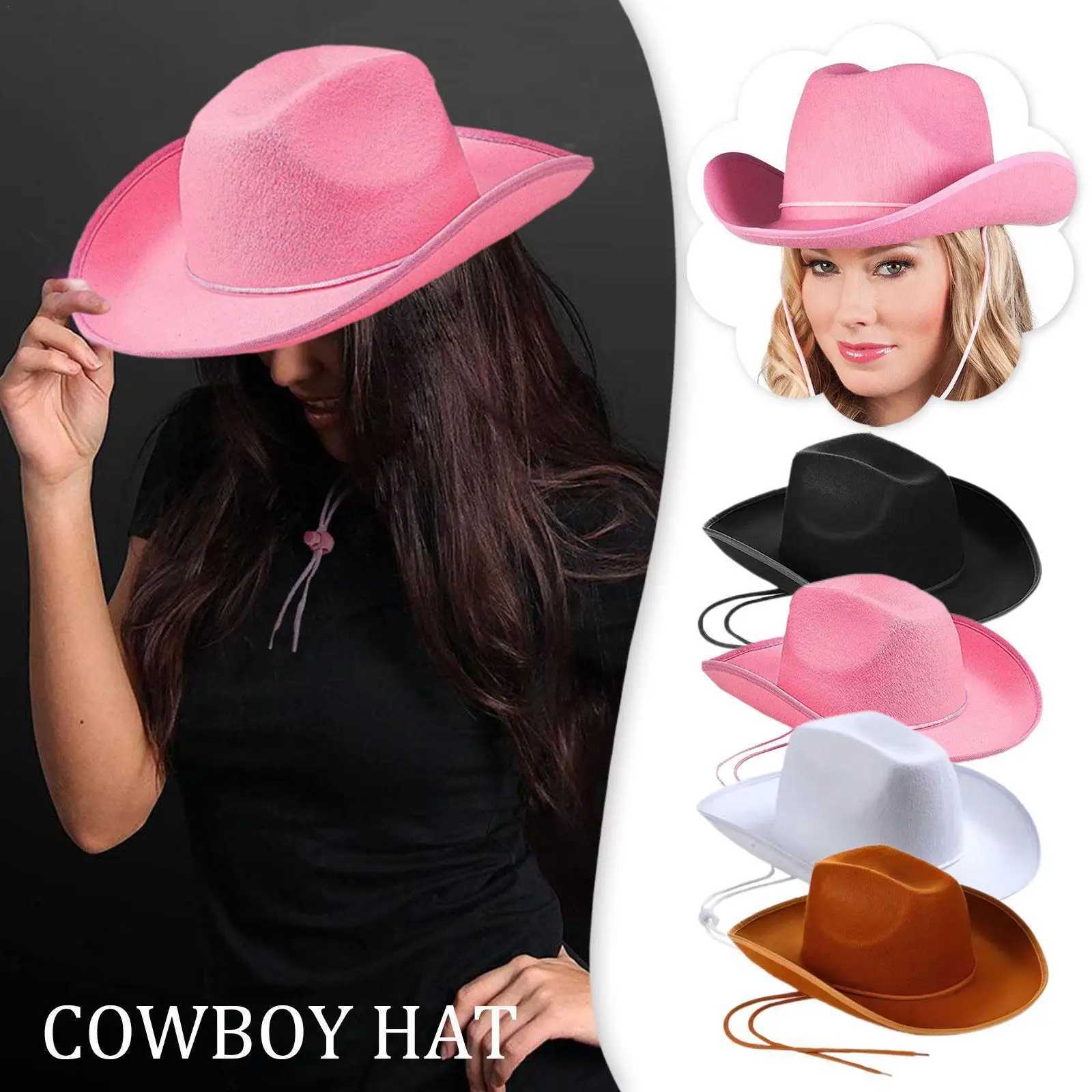 Retro Western Womens Cowboy Hat Pink Wide Striped Cowboy Hat Felt Rope Rider Cowboy Hat Disco Costume Party Accessories W241225
