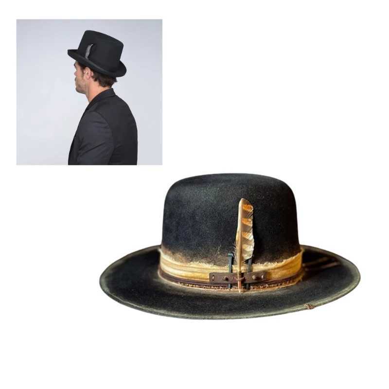 Wool Flat Top Fedora Mens Hat Adult Stage Performance Hat Theme Party C Makeup Dr Up Costume Panama Hat W241225