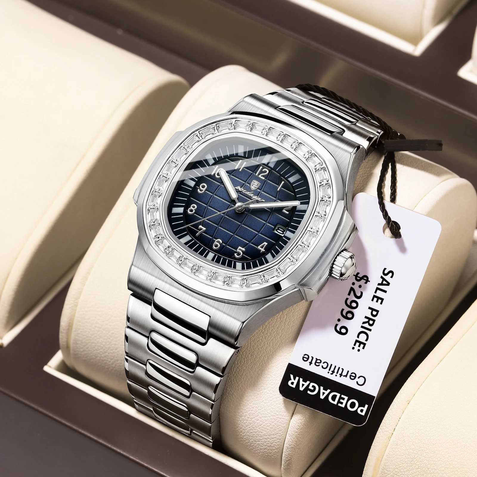 New Arrival Poedagar Luxury Square Mens Watch Luminous Waterproof Date Mens Watch Stainless Steel Mens Quartz Watch Casual Mens Watch Z241226