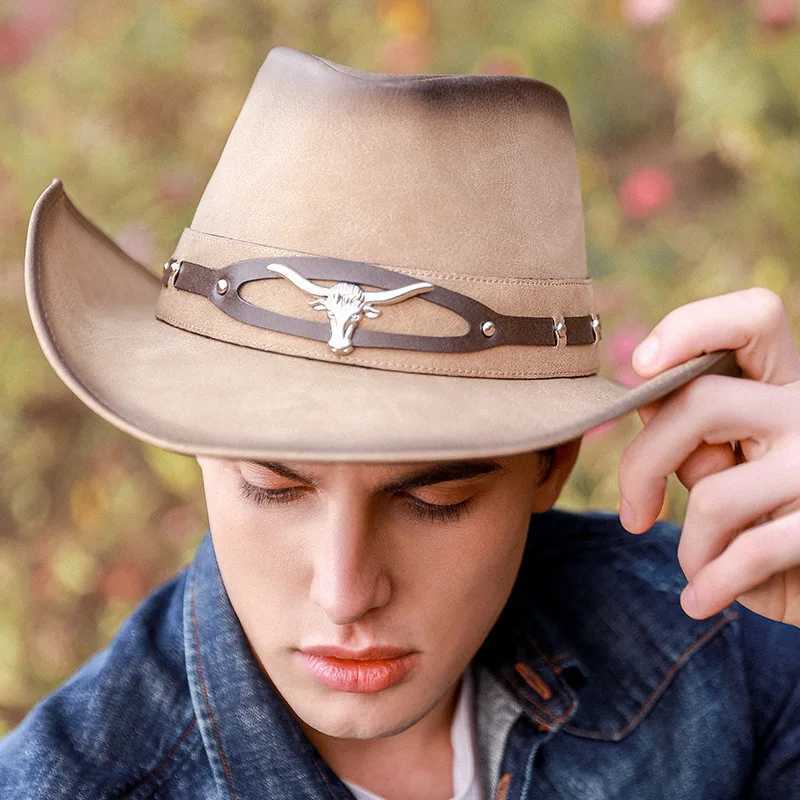 30% Stye Leather Mens Western Cowboy Hat Suitable for Gentleman Dad Cowboy Girl Straw Hat Hombre Cs Large Head W241225