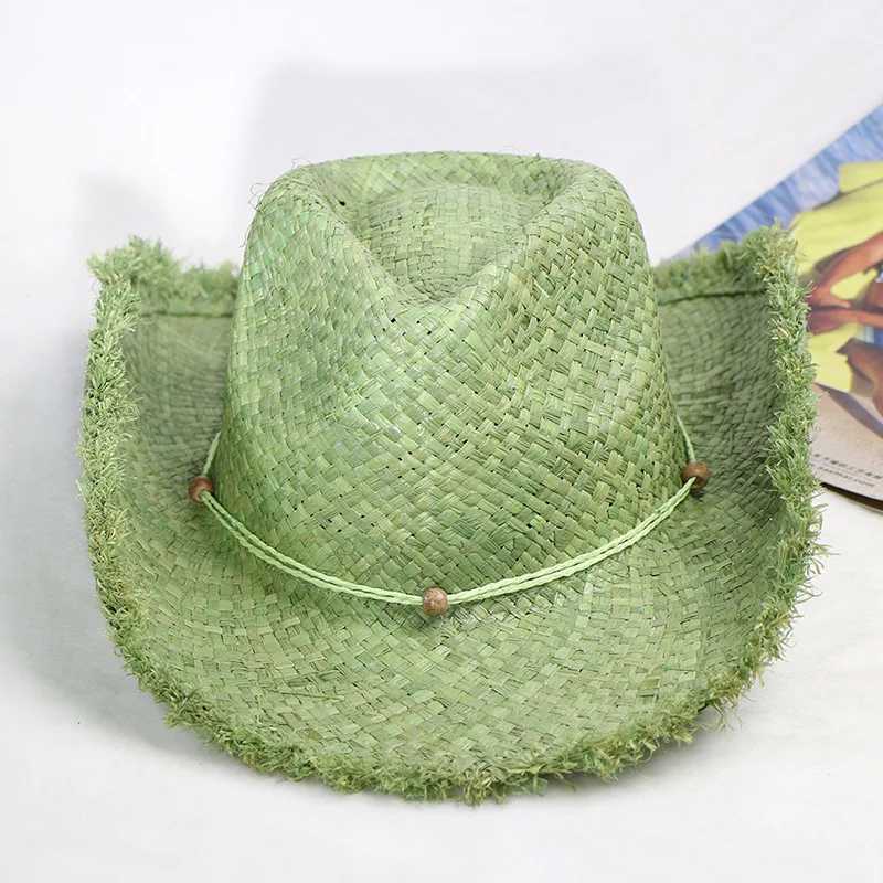 Grass green denim hat mens and womens denim hat str monochrome felt hat big brown outdoor beach rider hat W241225