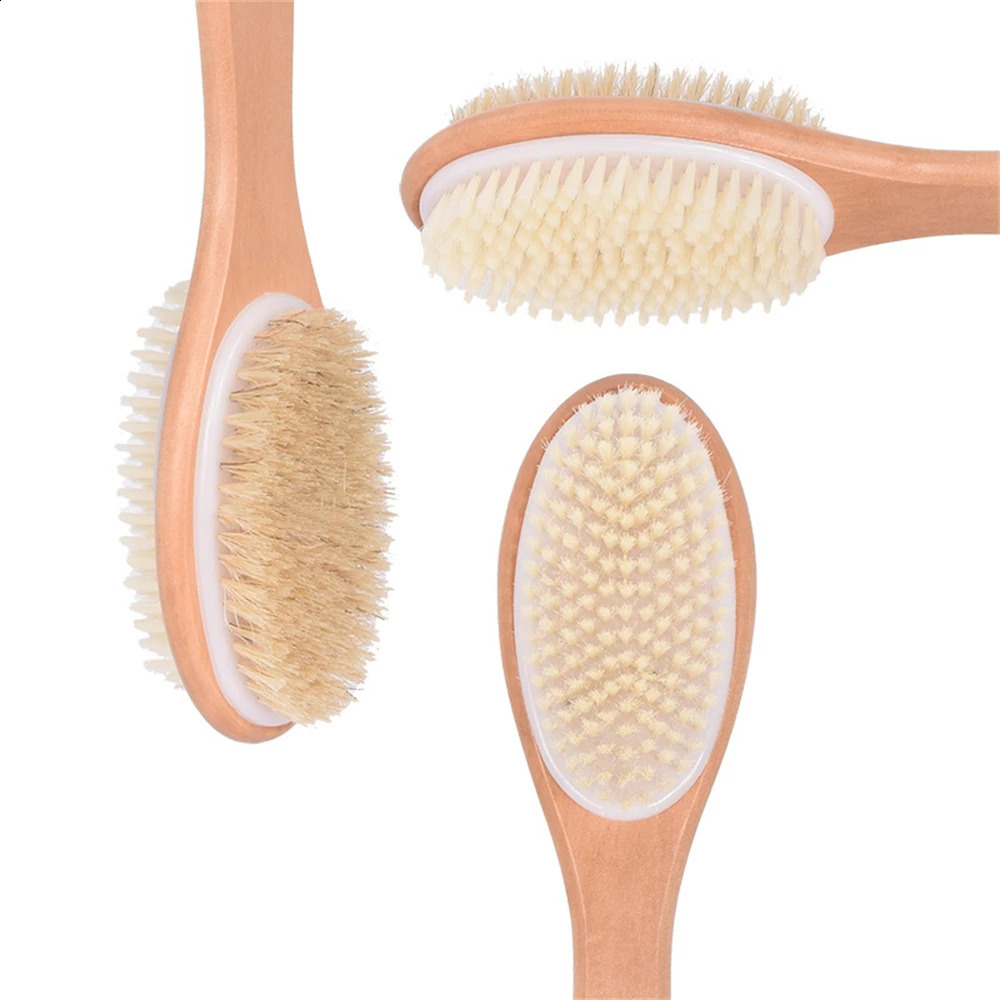 2024 Exfoliating Wooden Body Massage Shower Brush Natural Bristle Bath Brush SPA Woman Man Skin Care Dry Body Brush Long Handle 241226