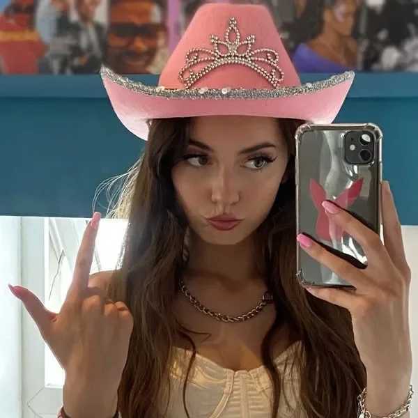New Western Cowboy Cs Y2K Womens Pink Cowboy Hat Headwear Cowboy Hat Holiday Clothing Party C Feather Edge Fedora C W241225