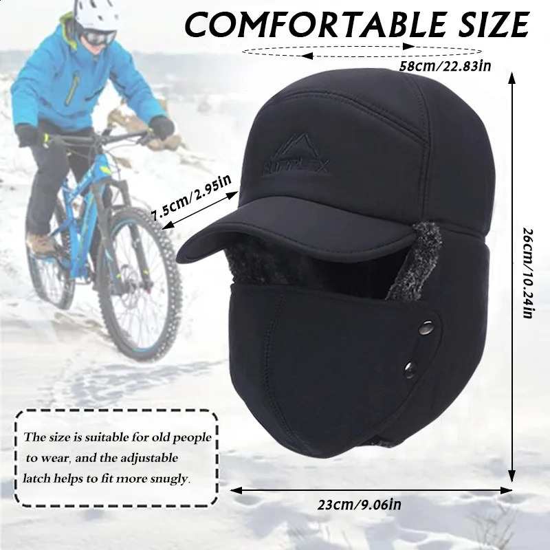 Winter Fur Warm Windproof Hat Men Women Lei Feng Cap Bomber Faux Fur Ear Flap Cap Black Ski Trooper Trapper Cold Anti-snow Cap 241226