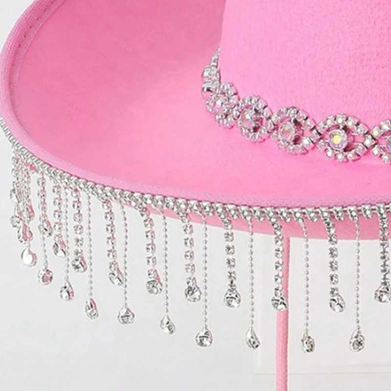 Womens denim hat with Rhinestone tassel decoration wide brown wedding hat for Fiancee shower engagement party wedding W241225