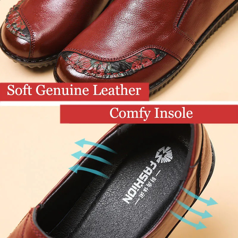 Genuine Leather Ballet Flats Shoes Women Vintage High Quality Loafers Womens Moccasins Casual Elegant Ladies Wide Shoes241226