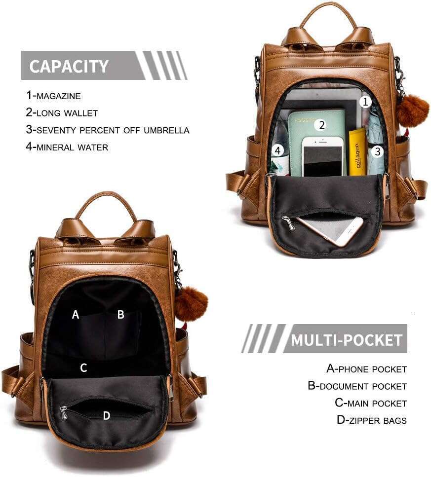 Women Backpack Purse PU Leather Anti-theft Casual Shoulder Bag Fashion Ladies Satchel Bags