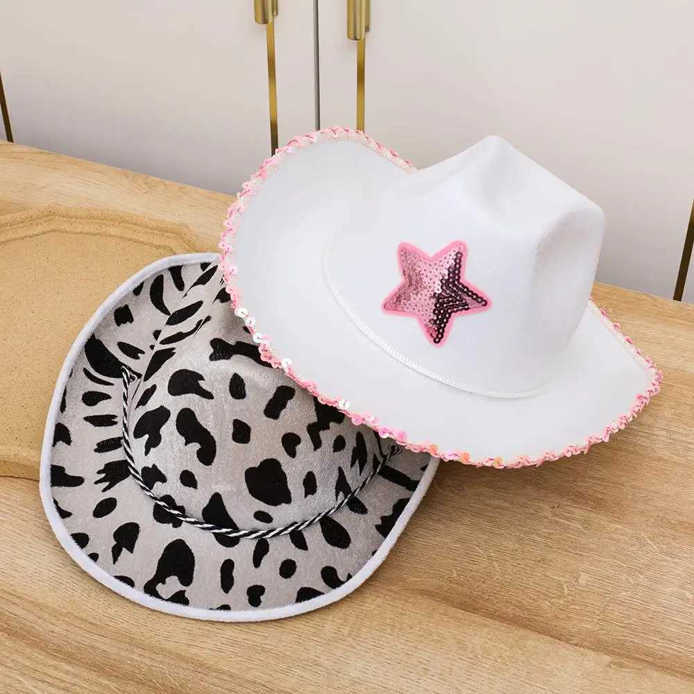 Womens Girl Adult Size Neck Dr String Adjustable Cowboy Girl Hat White Cowboy Hat Pink Star W241225