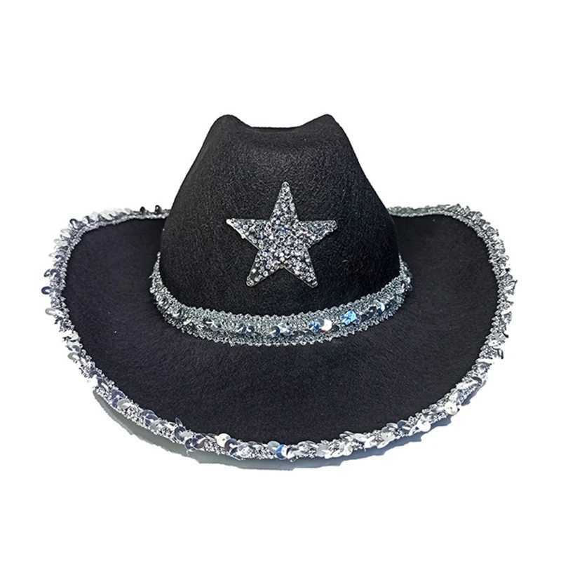 Pentagram Cowboy Hat Star Glitter Birtay Party Hat Cowboy Hat Female Performance Hat Adult Party Hat Cosplay W241225