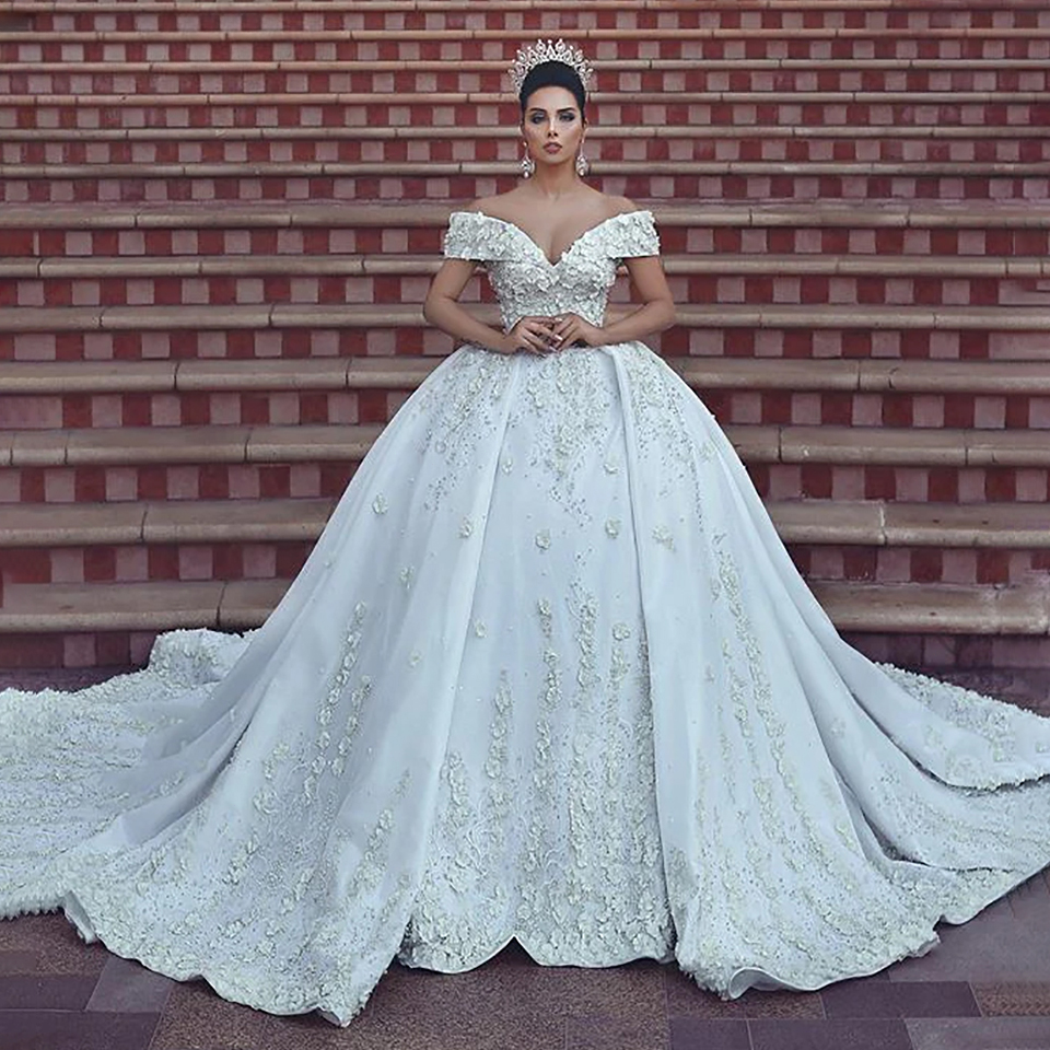 Dubai New Elegant Off The Shoulder A E Wedding Dresses Sheer V Neck Appliques Beaded Vestios De Novia Bridal Gowns Lace Up ppliques estios