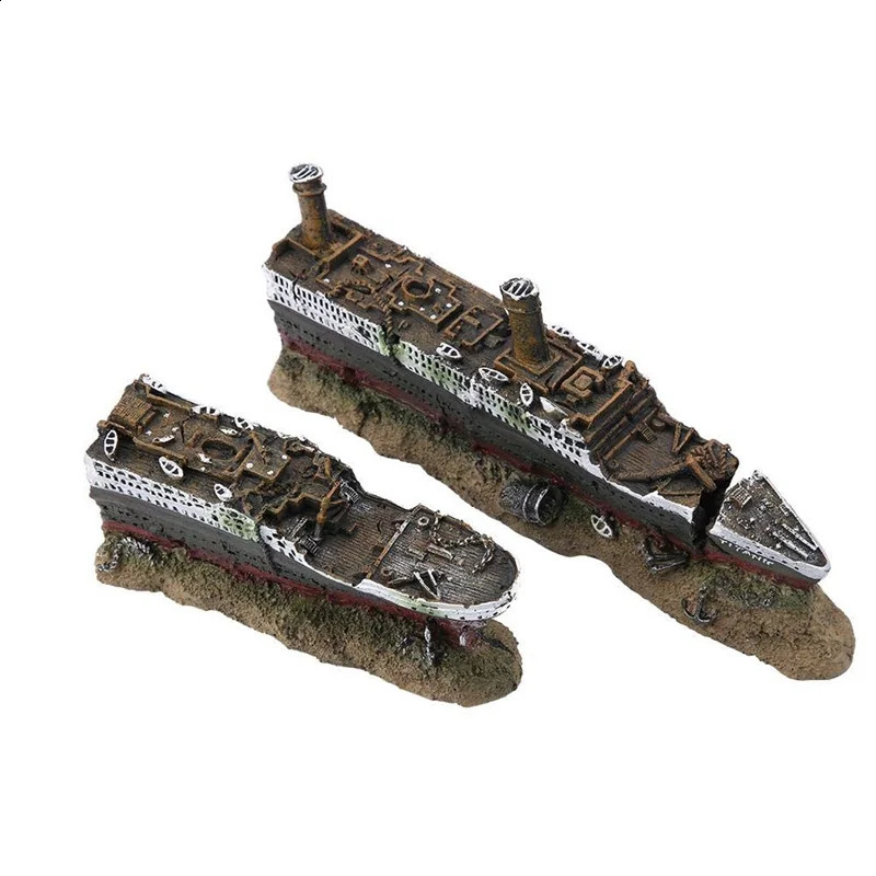 Fish tank landscaping Titanic Model Resin Aquarium Wrecked Boat Ship Decoration Artificial Fish Tank Ornament Sunk Ship Boat 241225