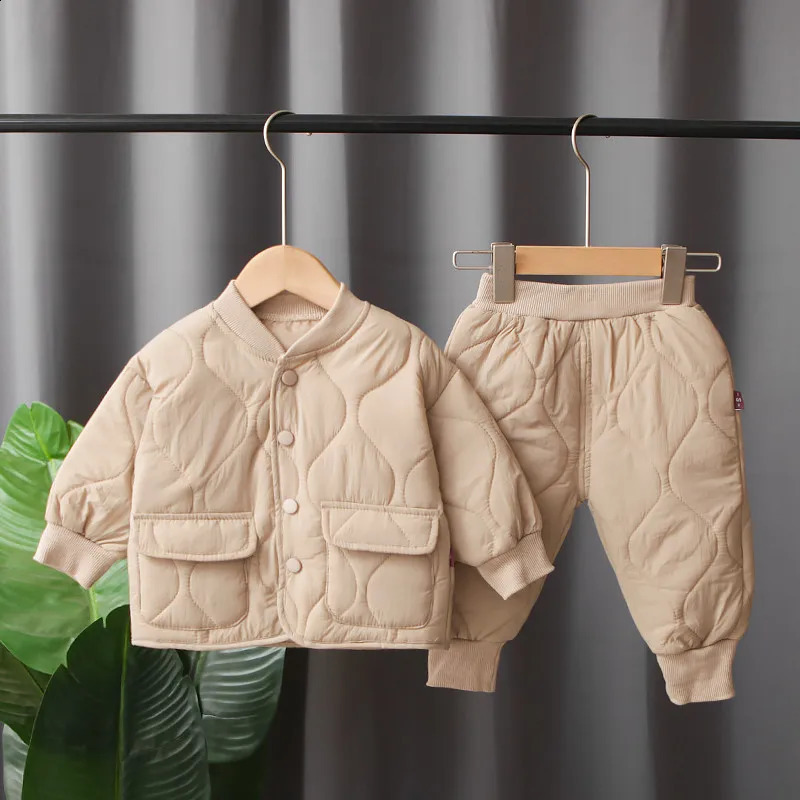 Winter Autumn Baby Boys Clothes Full Sleeve Solid Parkas Pants 2pcsset Cotton Suits Children Clothing Toddler Tracksuits 241225