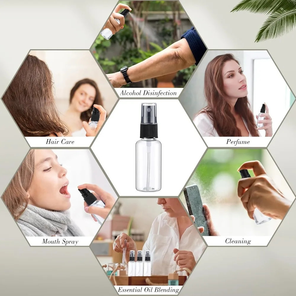 50PCS 10/20/30/50/60/100ml Clear Plastic Empty Spray Bottle with 2 Funnels Travel Bottles for Perfume Skin Toner Essential Oils 241225