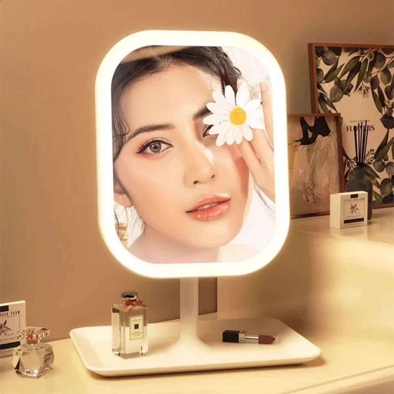 Niche Modern Desktop Vanity Mirror 3 Color Light LED Makeup Mirror Touching Mirror Women Bedroom Dressing Mirror 241226