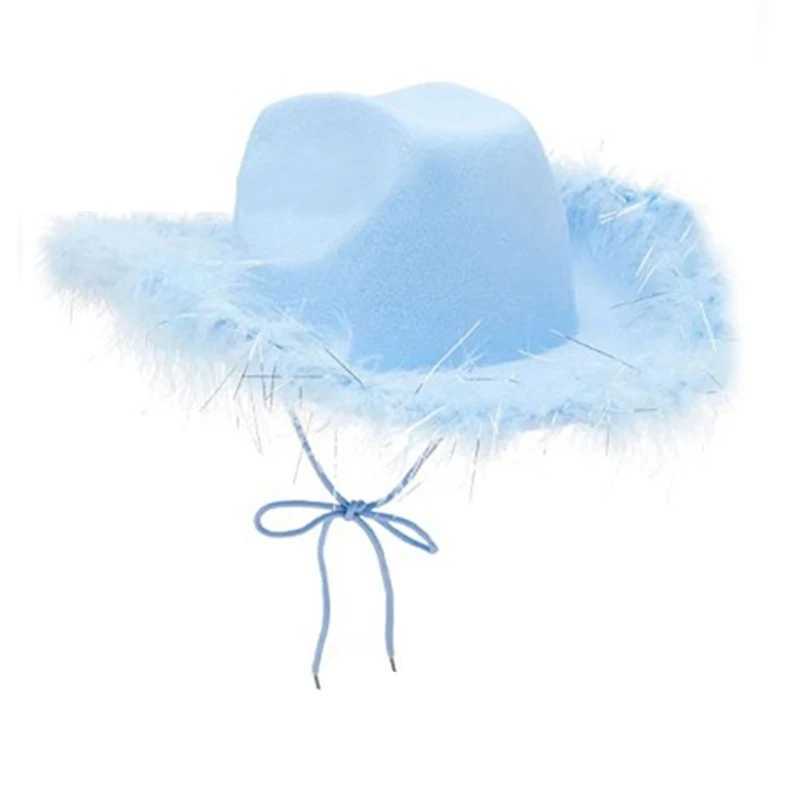 Western style denim hat solid color black and white womens bird hand party Cs decorated with feather sequins denim hat W241225