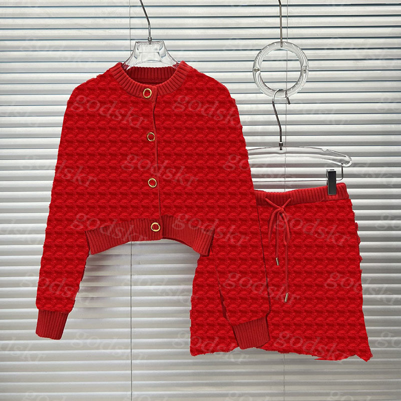 Jacquard Jumper Skirt Women Gold Button Short Knit Cardigan Jacket Sexy A Line Knit Skirt 2 Piece Dress