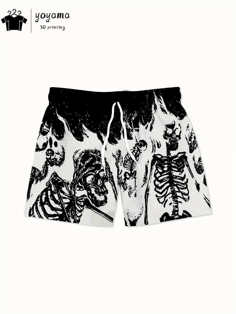 Fashionable skull print summer mens shorts drawstring mens pants casual mens fitness shorts breathable mens pants W241226