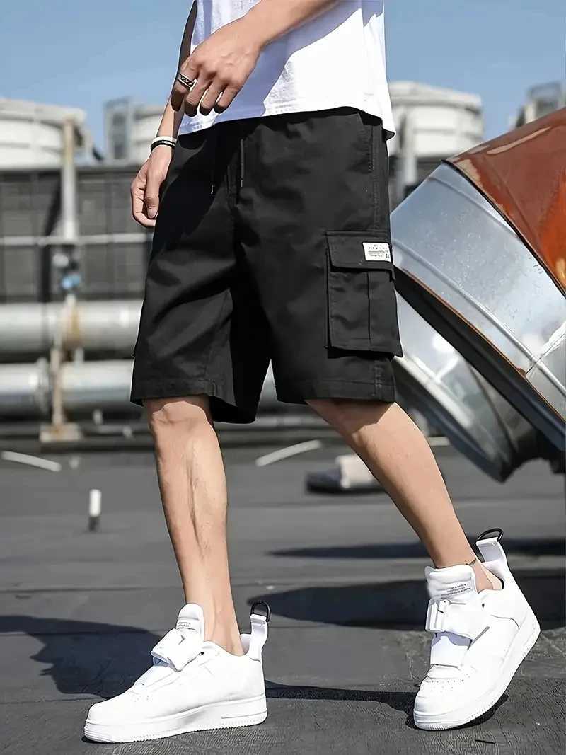 Mens multi pocket cargo shorts casual waist drag summer cargo shorts Bermuda shorts W241226