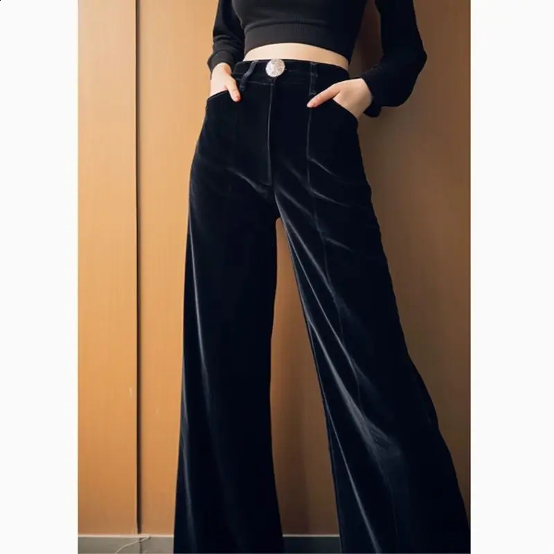 Velvet Fleece Thick Wide Leg Women Autumn Winter Simplicity Office Lady Solid Color Straight Fashion All-match Casual Trousers 241224
