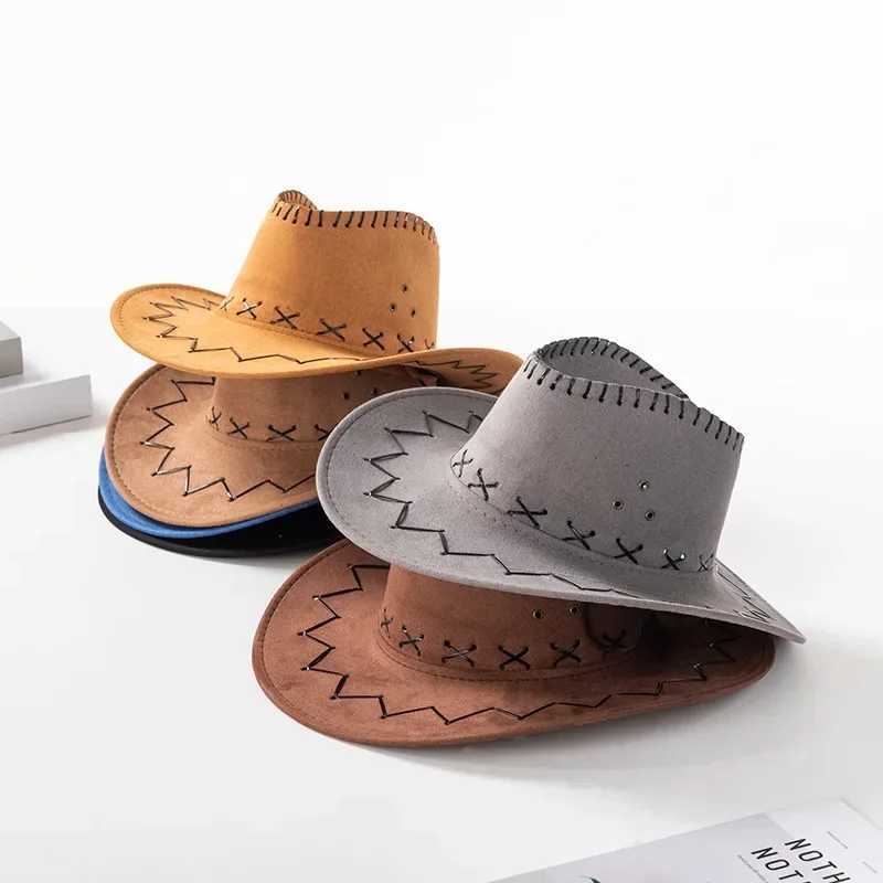 Womens mens fashion hat Western cowboy style sun hat Cowboy girl artificial suede wide brown casual womens accessories hat decoration W241225