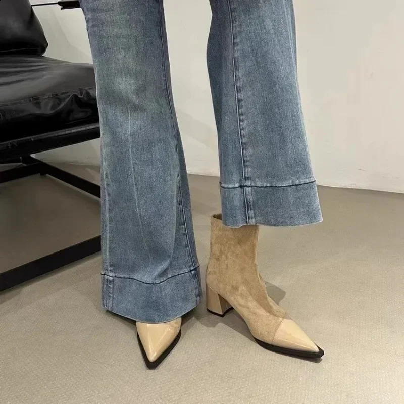 Women Boots Winter Quality Womens Ankle Boots Sexy Pointed High Heels Boots Trend Versatile Office Lady Shoes Botas 241226