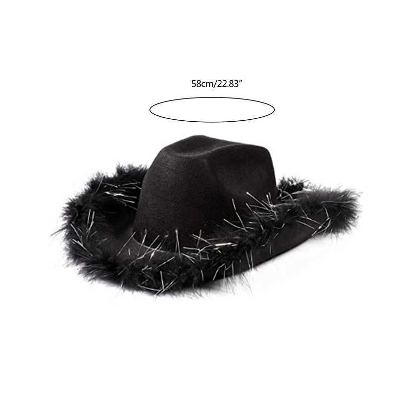 Western style denim hat solid color black and white womens bird hand party Cs decorated with feather sequins denim hat W241225