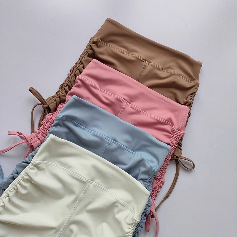 Summer Yoga Women Fiess Breathable Sports Edge Drawstring High Waist Running Cycg Workout Gym Shorts