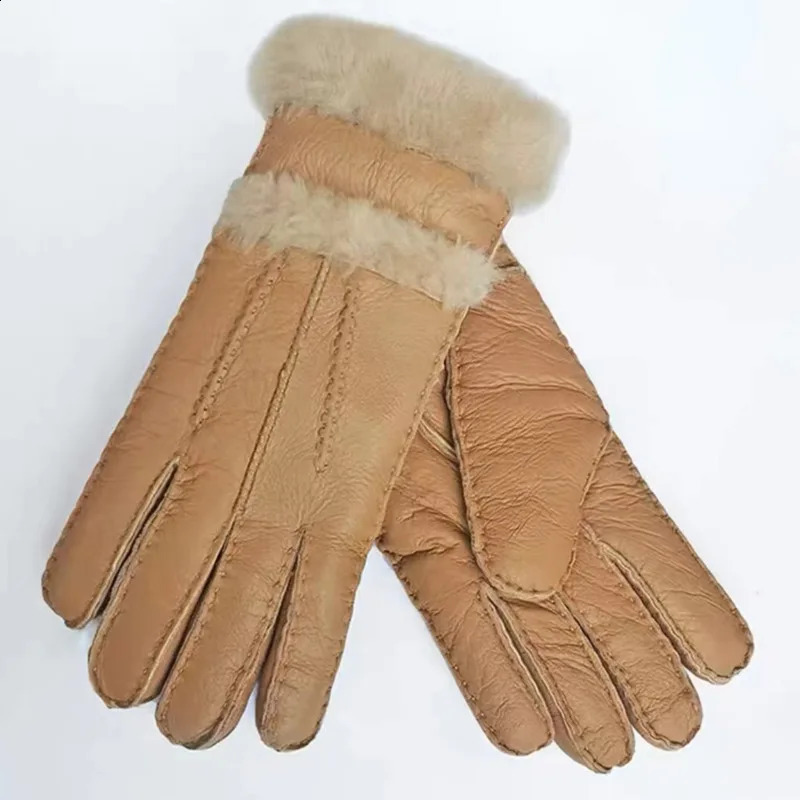 Women Gloves Genuine Leather Fur Glove For Women Keep Warm Windproof Cycling Driving Gloves Ourdoor Thick Five Finger Gloves 241226