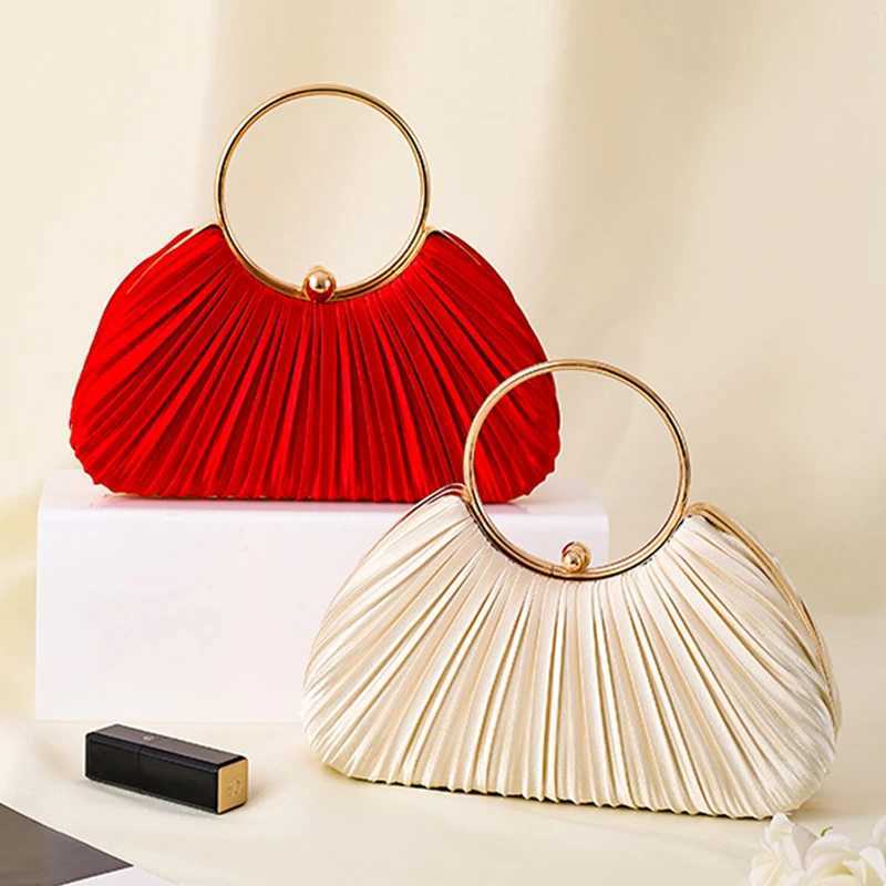 High Quality Elegant pleated evening bag luxurious womens wedding party handbag retro dress wallet fashionable green circular clutch bag T241225