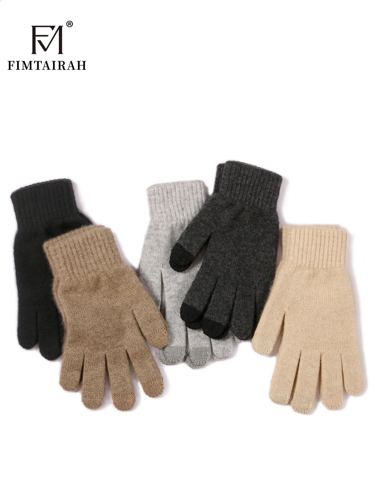 Inner Mongolia cashmere gloves for men and women autumn and winter warm and cold double strand knitted wool solid 241226