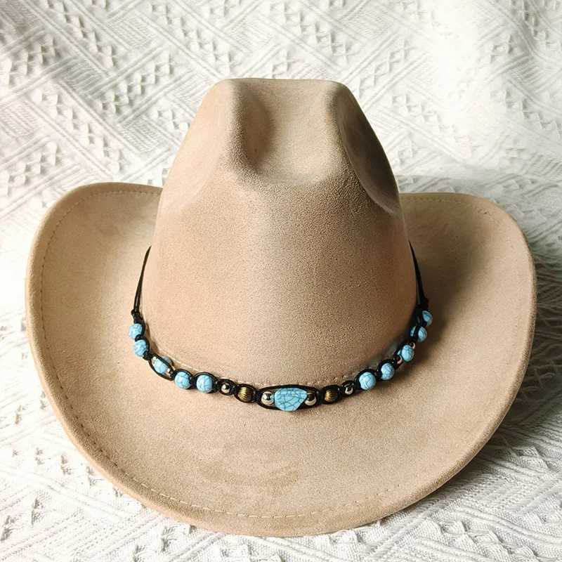 Suede Cowboy Hat Mens Winter Womens Winter New Belt Western Cowboy Hat Solid Retro Hat Wholesale CS Sombrero Vaquero Mujer W241225