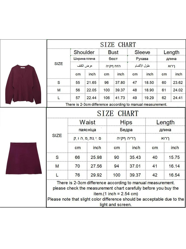TRAF Autumn Skirt Set Woman Knitted Cardigan 2024 V Neck Loose Sweater Stretch Skirts Winter Office Lady 241220