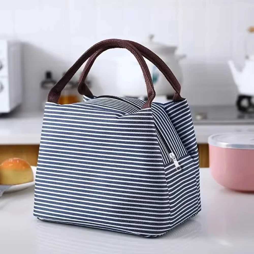 Multi-Color Portable Square Lunch Bag Wable Striped Reusable Leak Poof Insulati Tote Bento BagXJ241225