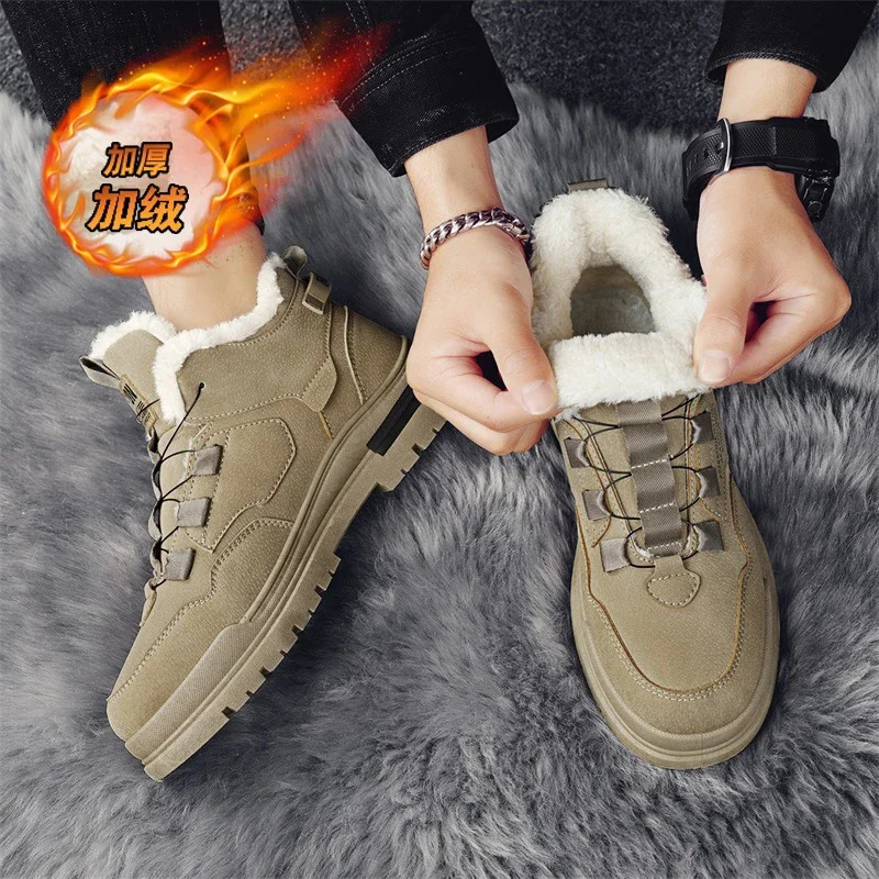 winter fleece hightop mens boots Comfortable work shoes warm waterproof leisure nonslip cotton 241225