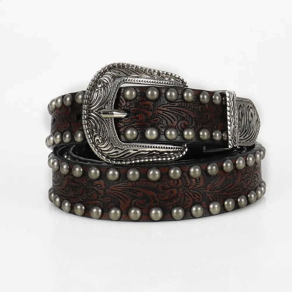 Punk Rock Chic Round Rivet Belt Harajuku Vintage Alloy Buckle Waistband Y2K PU Leather Belt 241226