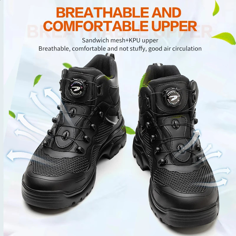 Knob Lacing Work Boots Safety Steel Toe Shoes Men Protective Shoes Anti-smash Puncture High Top Safety Boots Male Sneakers 241226