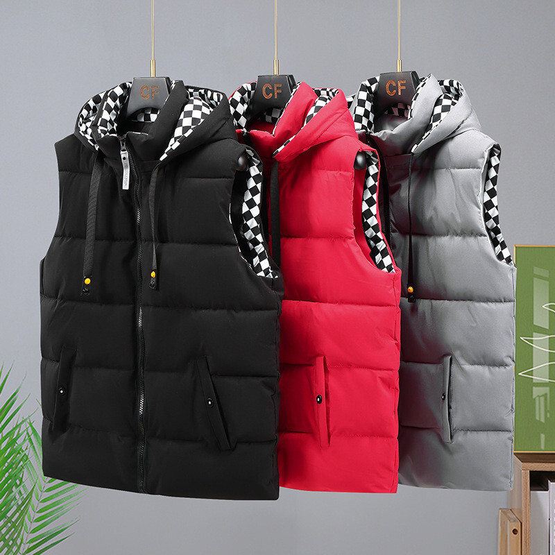 New Arrival Autumn Mens Thicken Cotton Plaid Sleeveless Jacket Winter Warm Men's Vests Coat Fashion Oversized Clothing