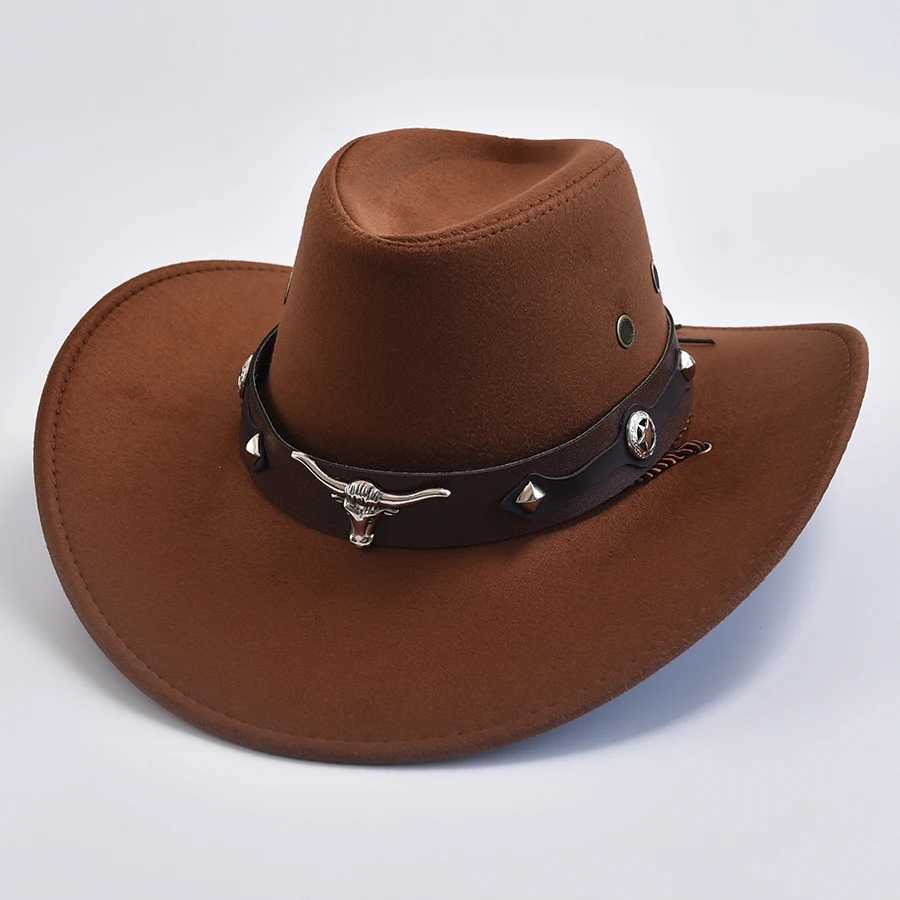 Retro large brimmed western cowboy hat suitable for men women faux suede gentleman cowboy hat holiday party role-playing hat W241225